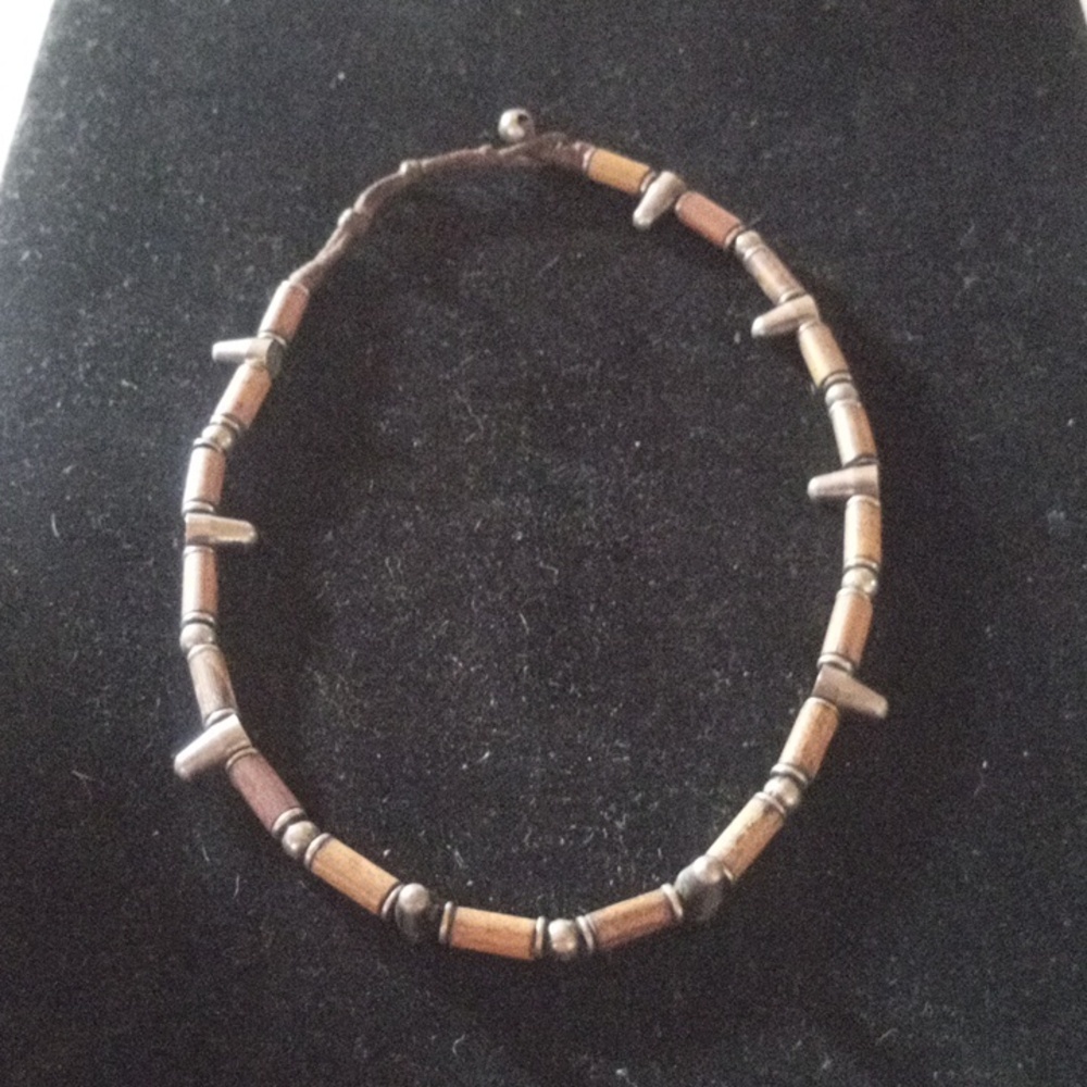 Brown and Silver Tone Beaded Necklace